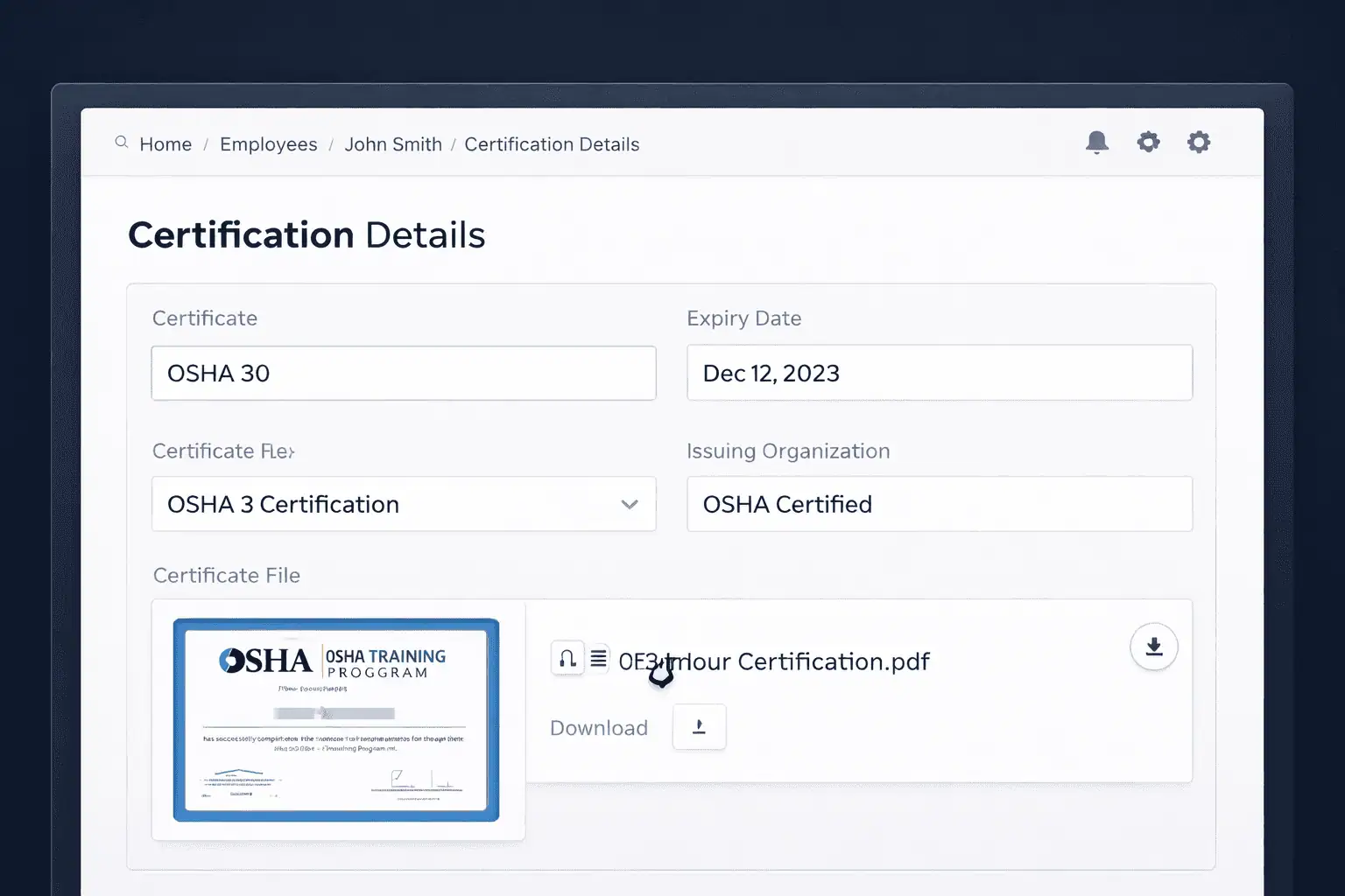 COR Pathways certification management dashboard